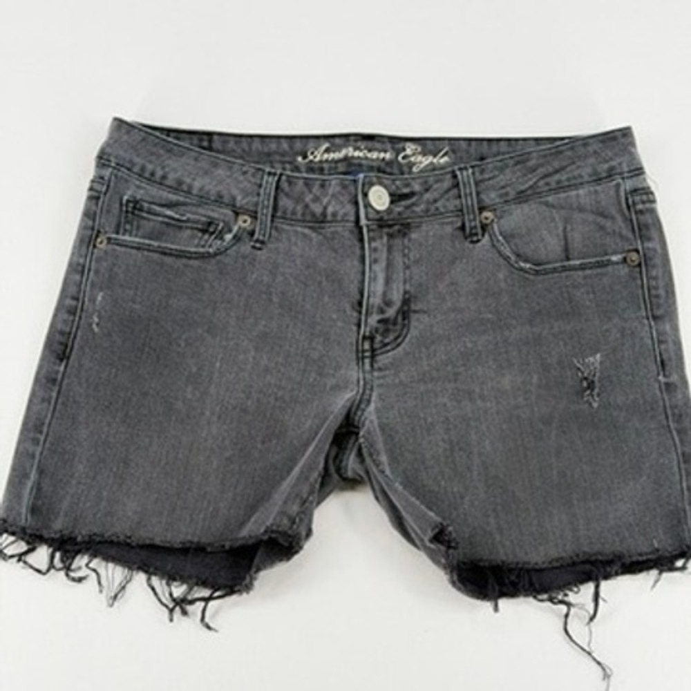 American Eagle Gray Distressed Cutoff Denim Shorts Skinny Size 8 - Picture 12 of 13